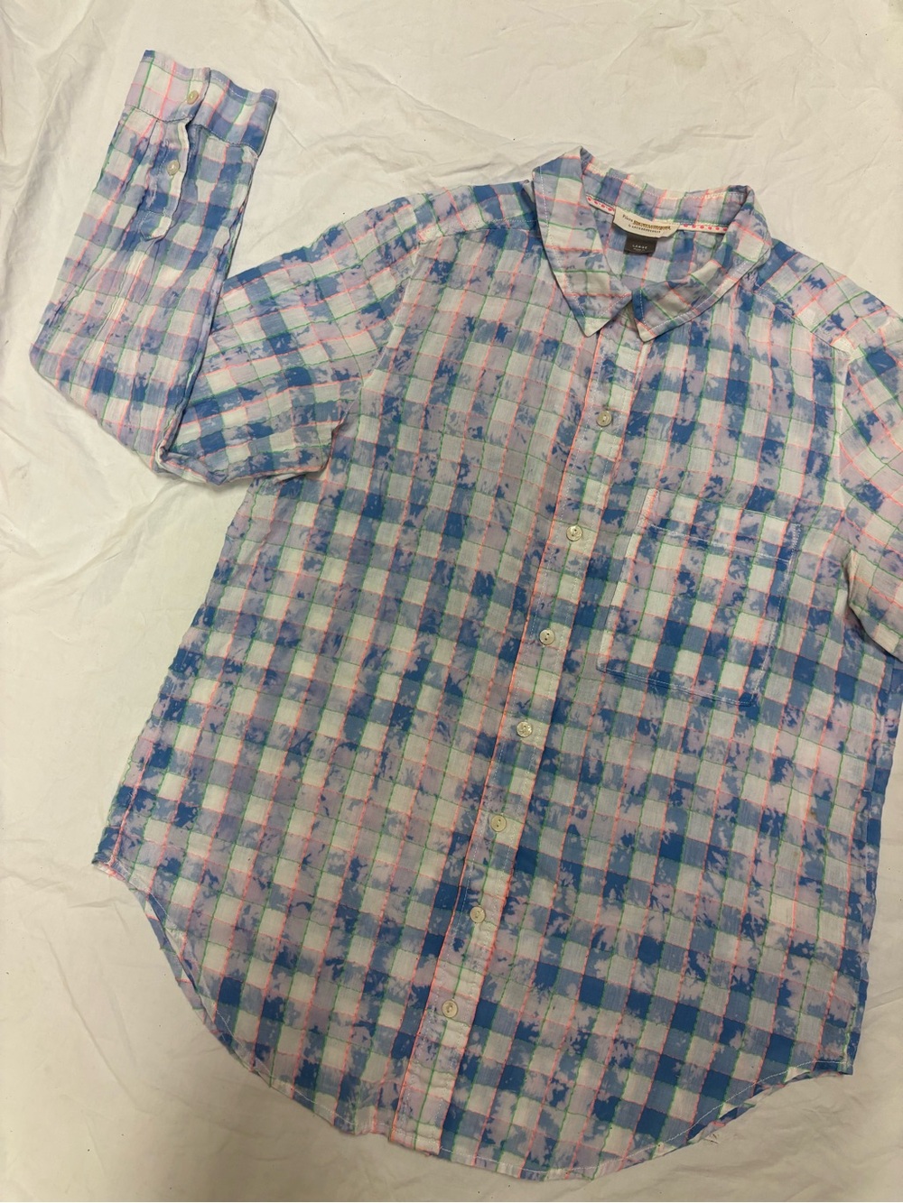 Pilcro by Anthropologie Blue/Pink Plaid Button-Down Shirt | Large
